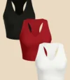 Lot de 3 débardeurs femme courts col v
