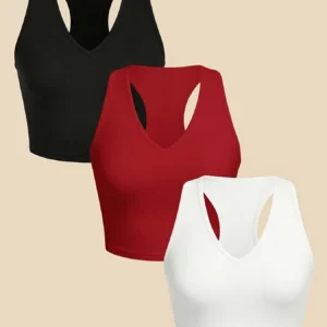 Lot de 3 débardeurs femme courts col v